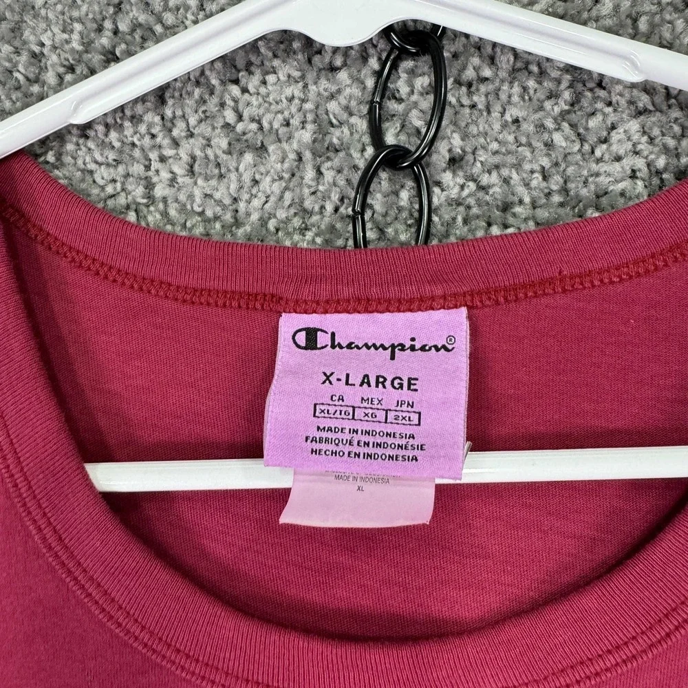 Champion Shirt Mens XL Red Embroidered Script Logo Tee Casual Crewneck - Picture 3 of 10